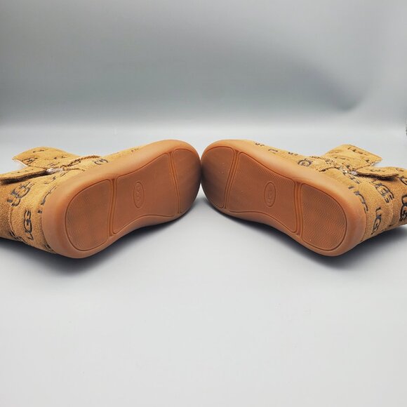 UGG Toddler Logo Print Chestnut Shearling Boots Size 9 - Picture 5 of 6